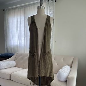 Army green soft long vest cover up -S